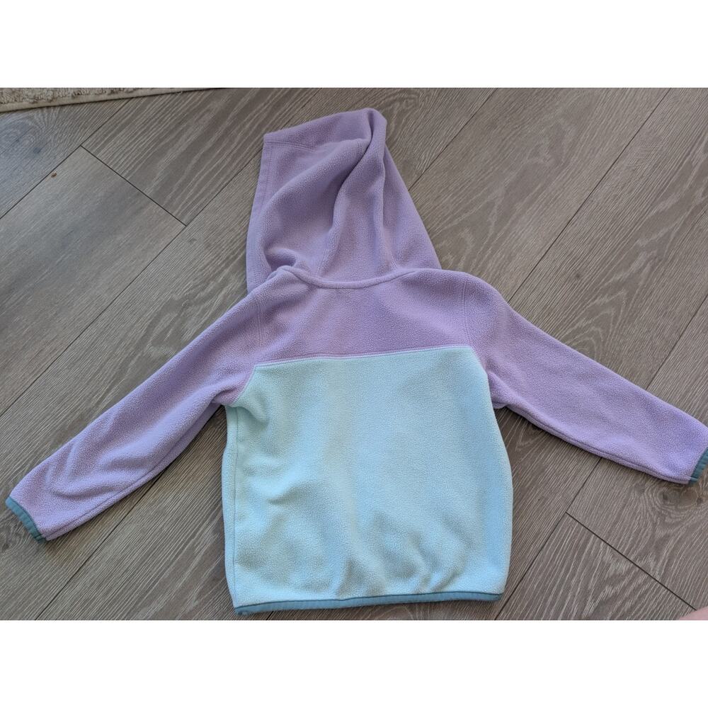 Lands' End Toddler Kids Full Zip Fleece Hooded Jacket Colorblock Mint Purple 3T - Picture 5 of 5